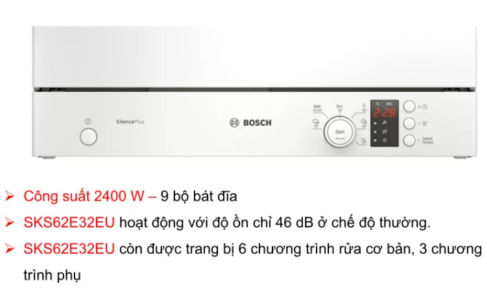 Bảng điều khiển máy rửa bát Bosch SKS62E32EU