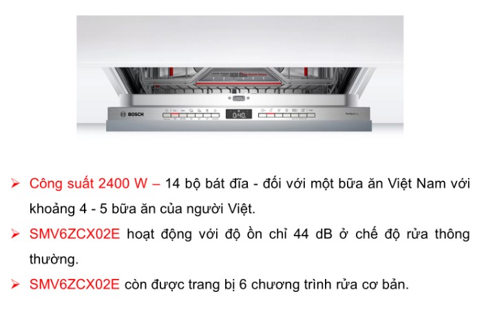 Chương trình máy rửa bát Bosch SMV6ZCX02E