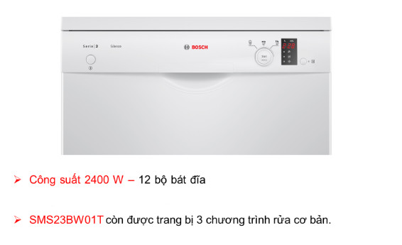 Máy rửa bát Bosch SMS23BW01T được trang bị 3 chương trình rửa cơ bản