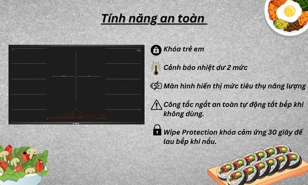 Các tính năng đảm bảo an toàn trên bếp từ Bosch PXV975DV1E