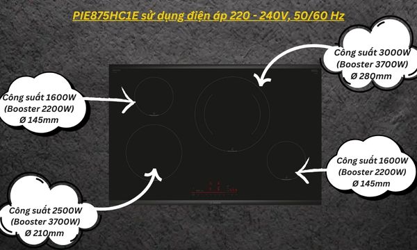 PIE875HC1E sử dụng điện áp 220 - 240V, 50/60 Hz