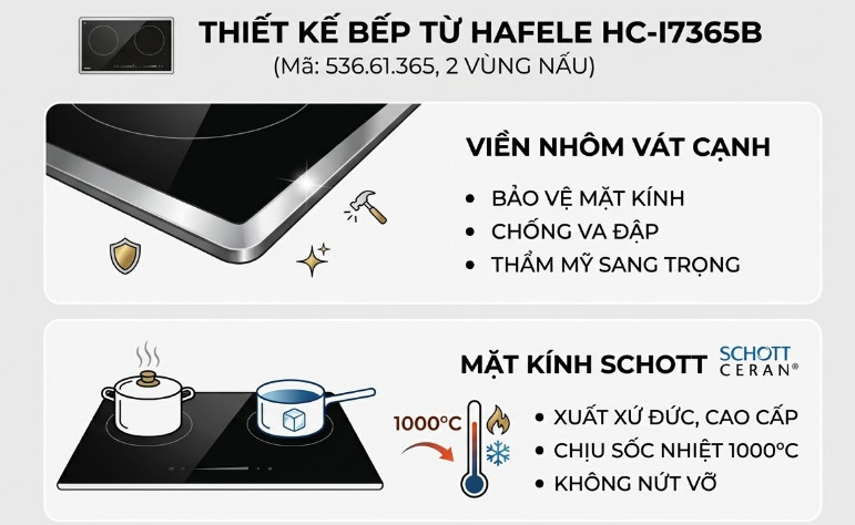 Thiết kế Bếp từ Hafele HC-I7365B 536.61.365 2 vùng nấu