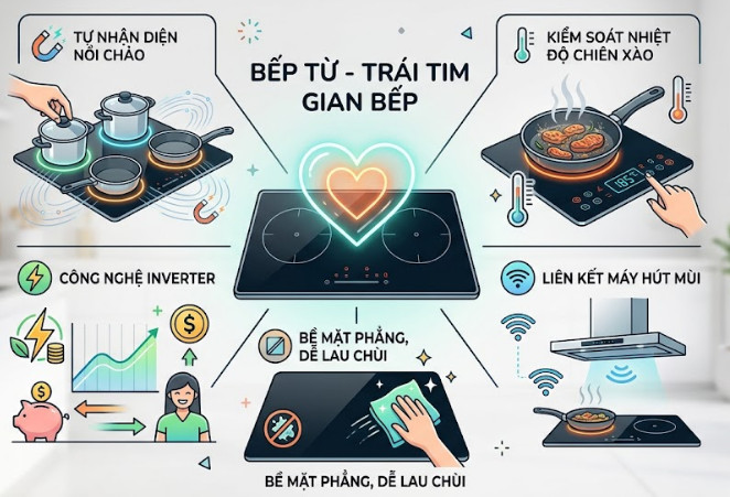 Bếp từ (bếp điện từ) là trái tim của gian bếp