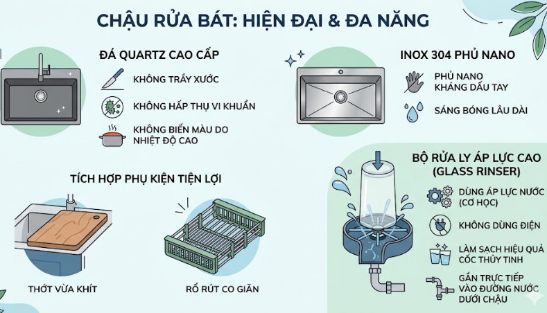 Chậu rửa bát không phải là ổ inox xỉn màu mà bạn hay thấy