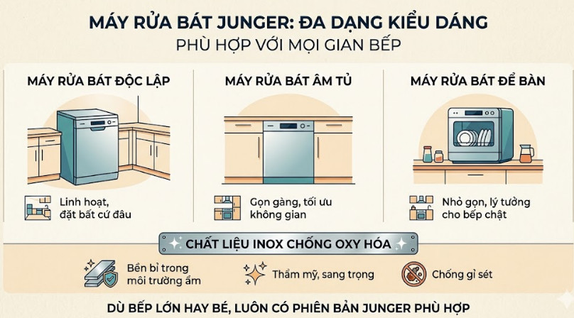 Đa dạng kiểu dáng để phù hợp với mọi gian bếp