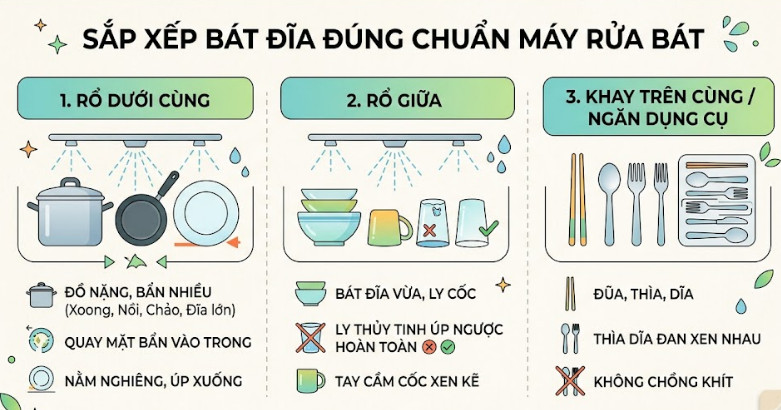 Cách bạn xếp đồ quyết định trực tiếp đến kết quả rửa