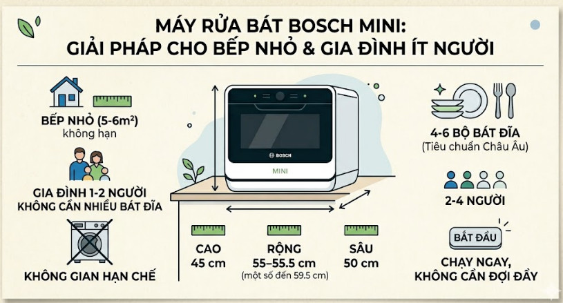 Máy mini Bosch để bàn là câu trả lời cho bài toán không gian