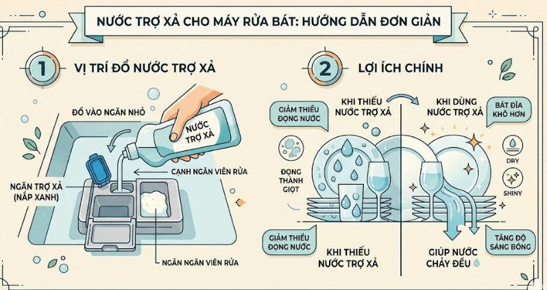 Nước làm bóng (trợ xả) đổ vào ngăn nhỏ