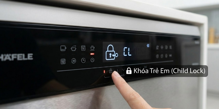tạo ảnh 🔒 Khóa Trẻ Em (Child Lock) máy rửa bát hafele