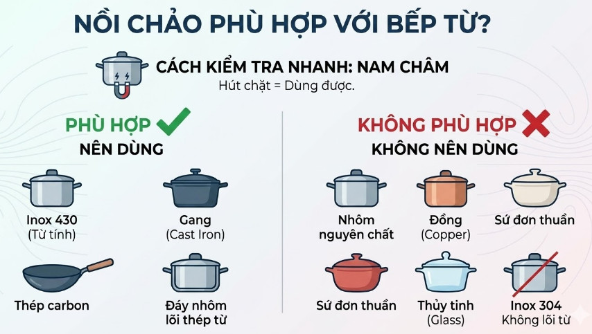 Nồi chảo phù hợp với bếp từ?