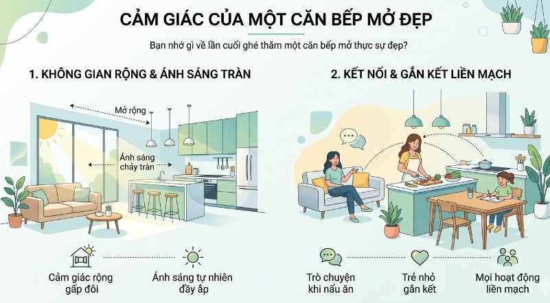 cảm giác tuyệt vời khi sở hữu một căn bếp mở