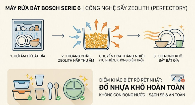Máy Rửa Bát Bosch Serie 6 trang bị công nghệ sấy khoáng chất Zeolith