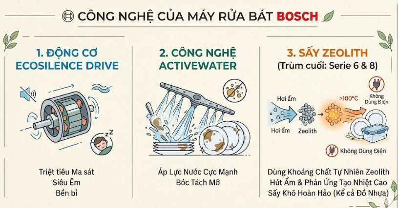 Máy rửa bát Bosch sở hữu động cơ EcoSilence Drive