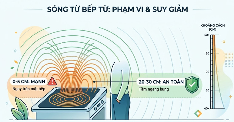 Sóng từ trường bếp từ không phóng ra khắp căn phòng như sóng WiFi