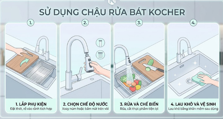 Cách sử dụng chậu rửa bát Kocher