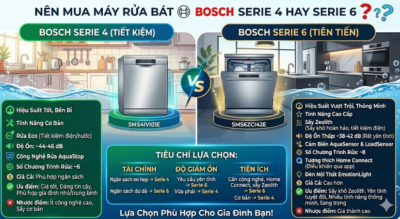 Nên Mua Máy Rửa Bát Bosch Serie 4 Hay Serie 6?