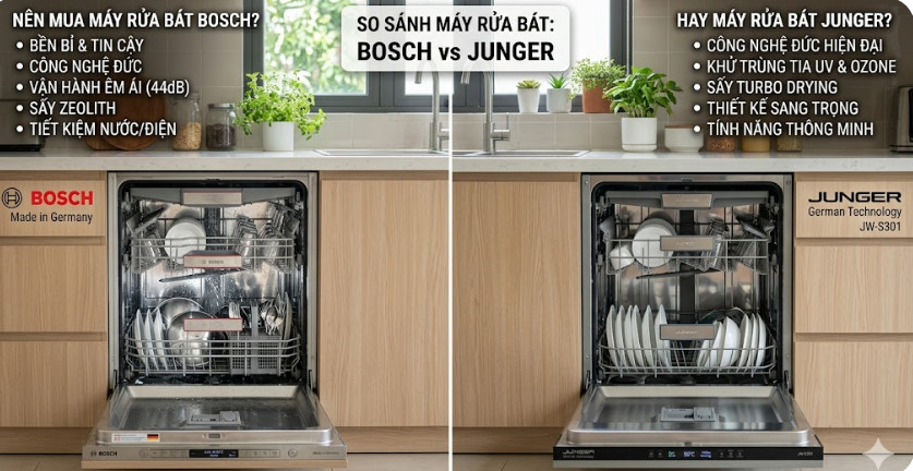 Nên mua máy rửa bát Bosch hay Junger