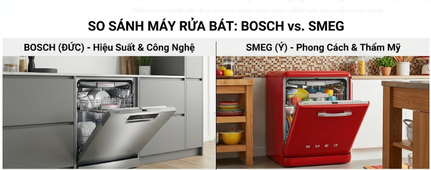 So sánh máy rửa bát Bosch và Máy rửa bát Smeg