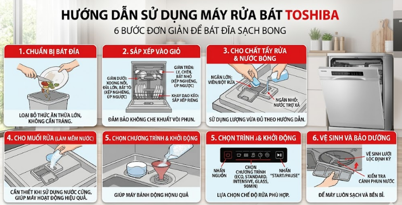 Cách sử dụng máy rửa bát Toshiba