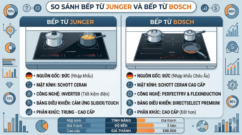 So sánh bếp từ Junger và bếp từ Bosch