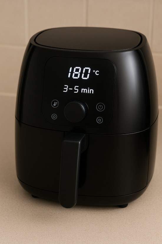 bật nồi chiên không dầu ở nhiệt độ 180°C - 200°C trong 3-5 phút
