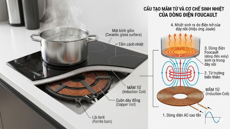 Cấu tạo mâm từ và cơ chế sinh nhiệt của dòng điện Foucault trên bếp từ