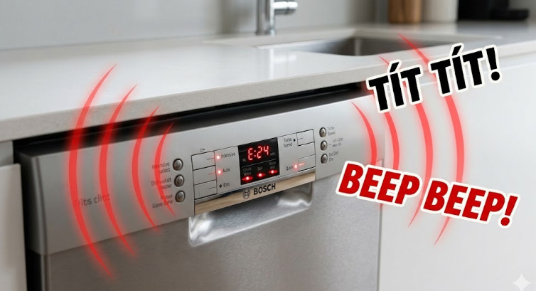 Máy phát ra tiếng kêu tít tít liên tục trên máy rửa bát Bosch