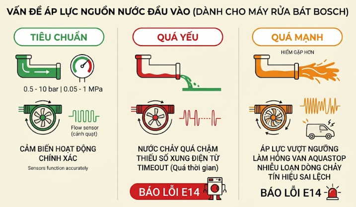 Máy rửa bát Bosch yêu cầu một dải áp lực nước tiêu chuẩn