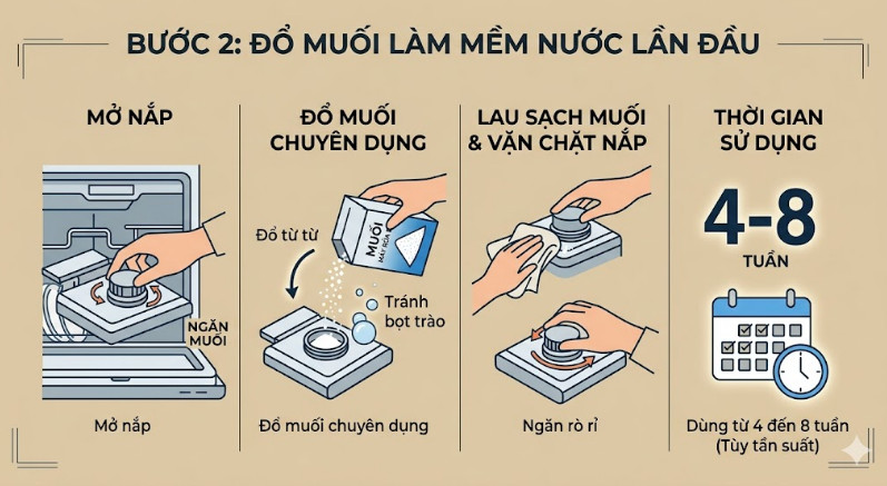 Đổ Muối Làm Mềm Nước Lần Đầu
