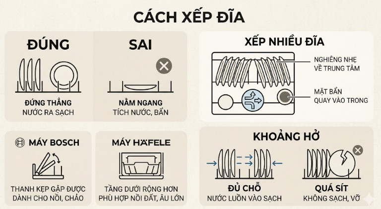 Cách xếp đĩa  Đặt đĩa đứng thẳng vào các khe giữ