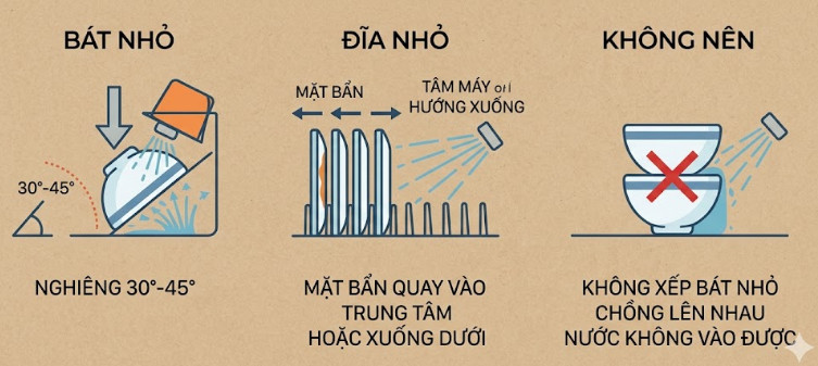 Cách xếp bát nhỏ và đĩa nhỏ