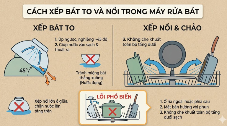 Cách xếp bát to và nồi