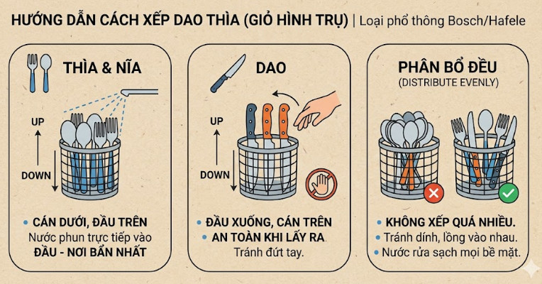 Giỏ dao thìa hình trụ