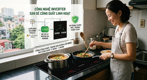 Công suất và tốc độ đun nấu bếp từ Junger