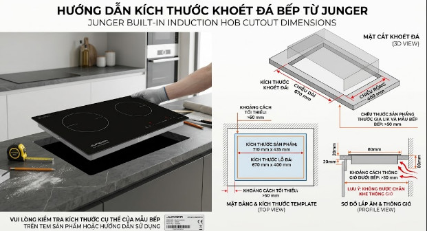 Kích thước khoét đá bếp từ Junger