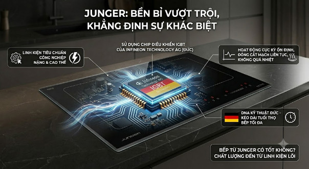 hình ảnh bếp từ Junger với điểm nhấn là chip điều khiển IGBT Infineon