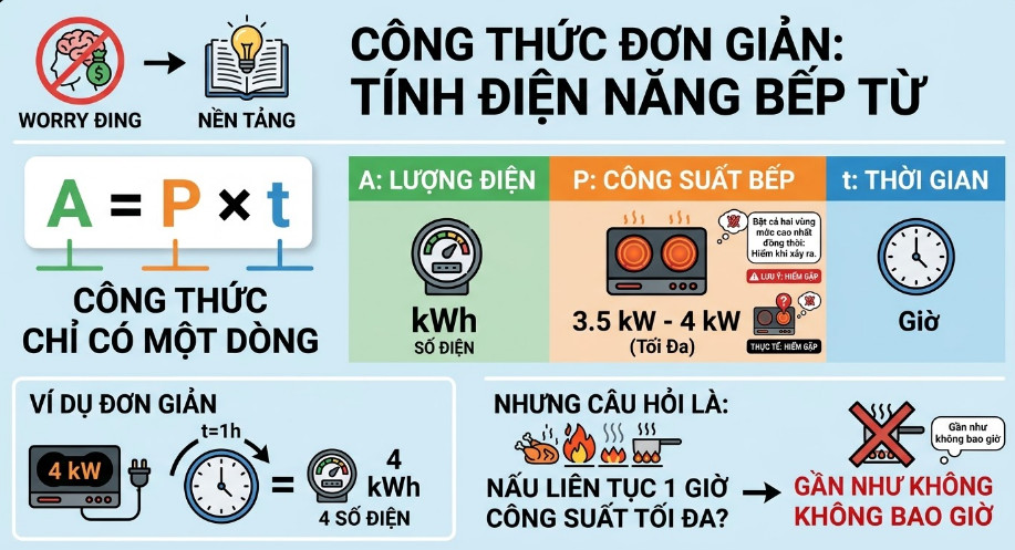 Công thức bếp từ 1 tháng hết bao nhiêu tiền điện