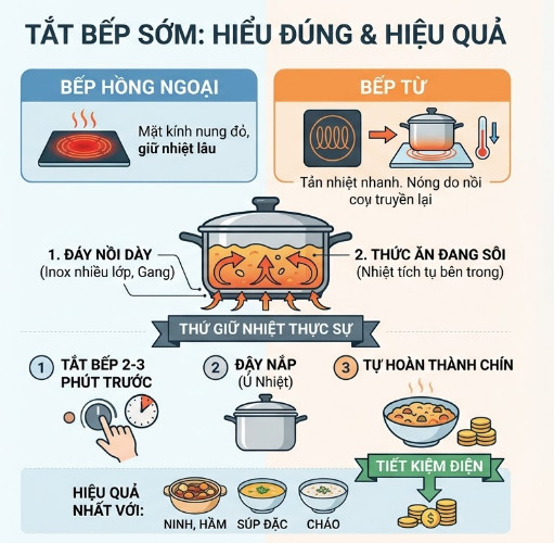 Tắt bếp sớm vài phút