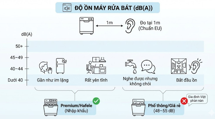 Độ ồn của máy rửa bát được tính bằng dB