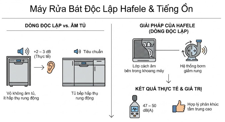 độ ồn máy rửa bát độc lập Hafele