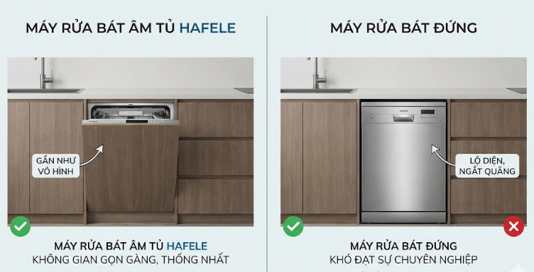 Máy rửa bát âm tủ Hafele, khi lắp đặt đúng cách, gần như vô hình