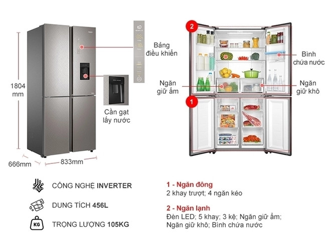 sức chứa tủ lạnh 500 lít