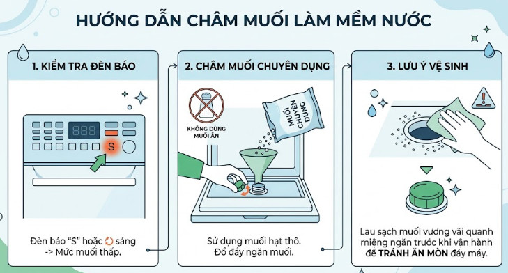 Kiểm tra và châm muối làm mềm nước