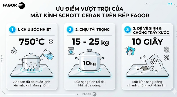 mặt kính gốm sứ độc quyền Schott Ceran trên bếp Fagor