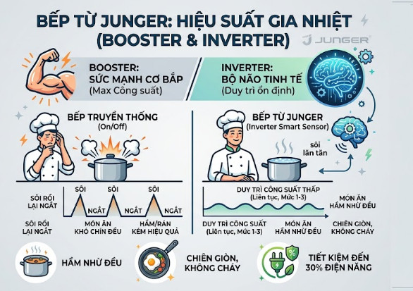 Công nghệ Inverter chính là bộ não tinh tế của bếp từ Junger