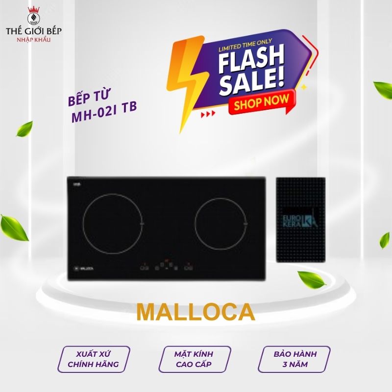 Bếp từ Malloca MH-02I TB kính âm 2 vùng nấu