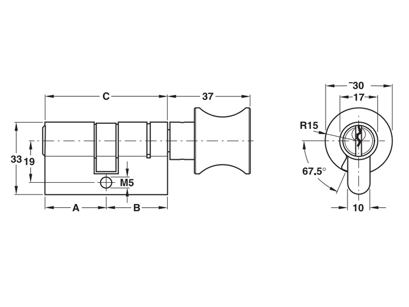 Ruột khóa 1 đầu chìa, 1 đầu vặn Hafele 916.08.272, 63mm Đồng thau