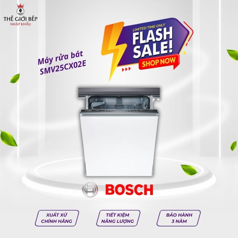 Máy rửa bát Bosch SMV25CX02E serie 2, âm tủ