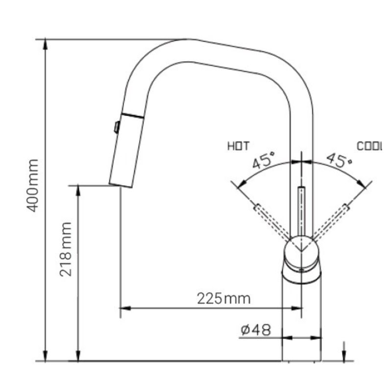 Kích thước vòi rửa bát nóng lạnh Paul Schmitt PA321KB có dây rút