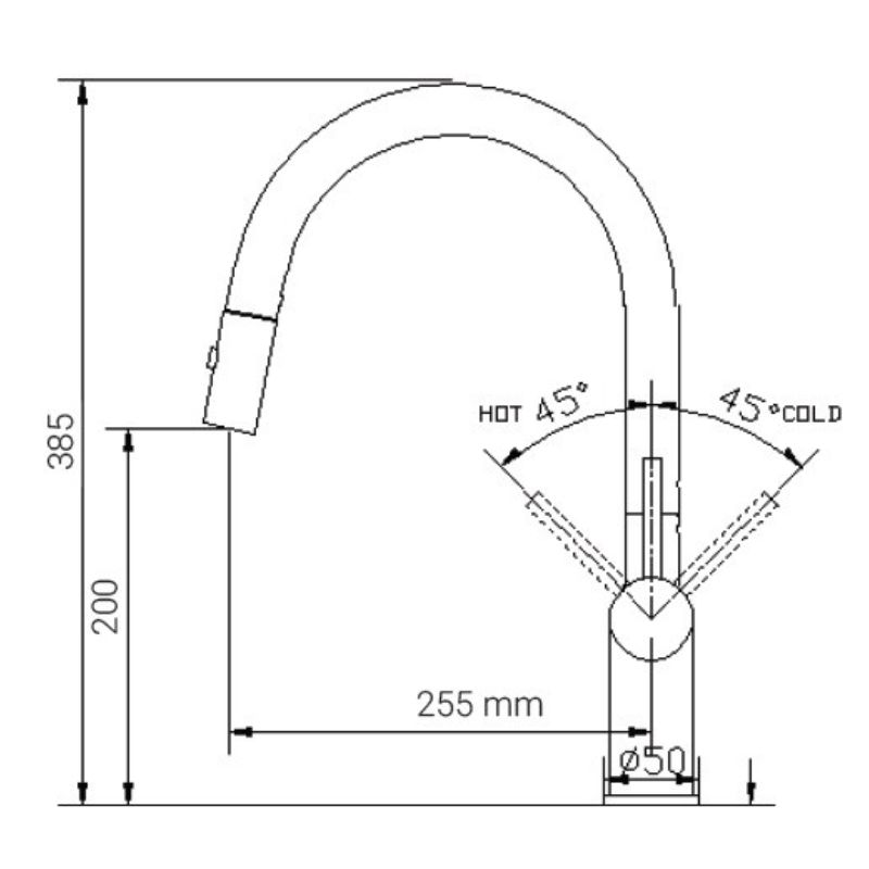 Kích thước vòi rửa bát nóng lạnh Paul Schmitt PA322KB có dây rút